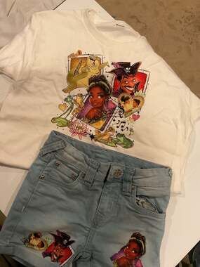 True Religion Girl's Disney Princess and the Frog Patched Denim Shorts and shit